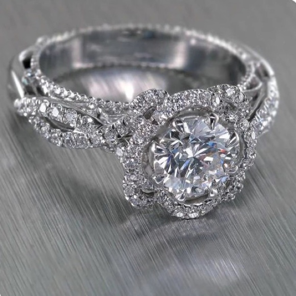 New Women’s 925 Silver Flower Shape Diamond Ring - Picture 5 of 6